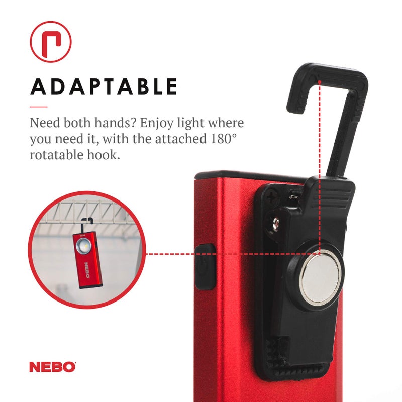 NEBO Slim Pocket Flashlight | 500 Lumens, Rechargeable Mini EDC Work Light, Magnetic Base & Dimmable Brightness, Durable & Water Resistant, Includes Charging Cable â€” Red - Image 3
